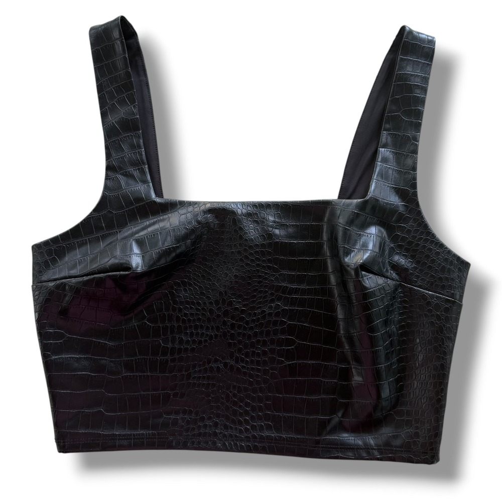 Express Body Contour Women S Black Crocodile Embossed Faux Leather Crop Tank Top